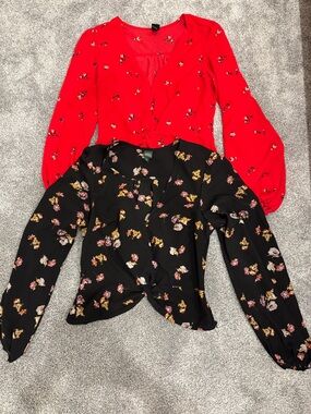 Floral Twist-Front Long-Sleeve Top - Set of Two